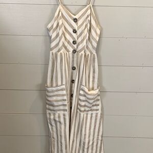 Japna cotton Striped Beige and White Button-Down Dress Prairie natural style